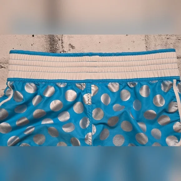 Blue Silver Polka Dot Athletic Shorts Elastic Waist Drawstring Size S - Picture 5 of 7